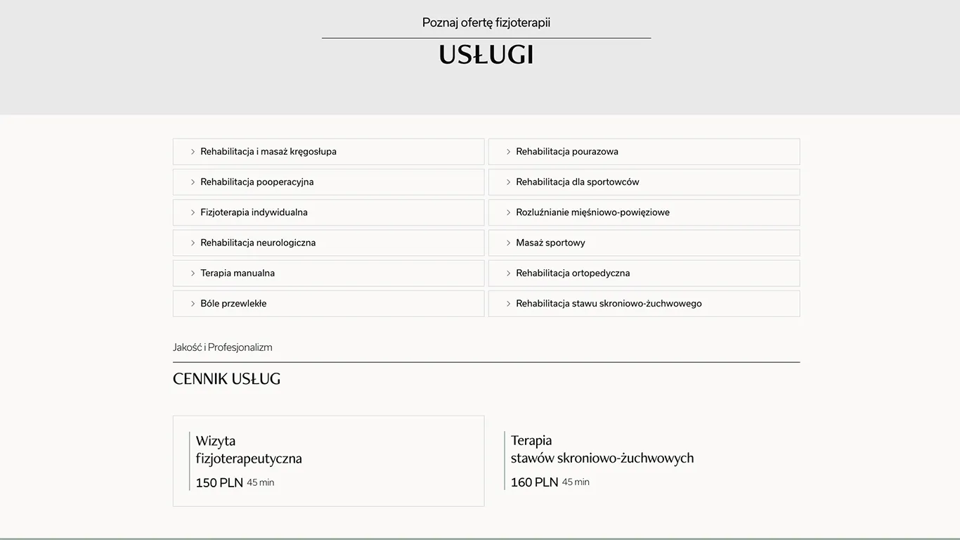 Sekcja usługi na stronie Ani