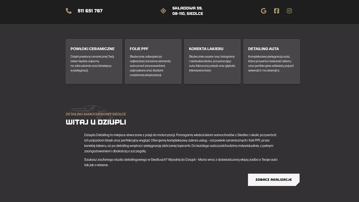 Widok strony glownej dziupla detailing