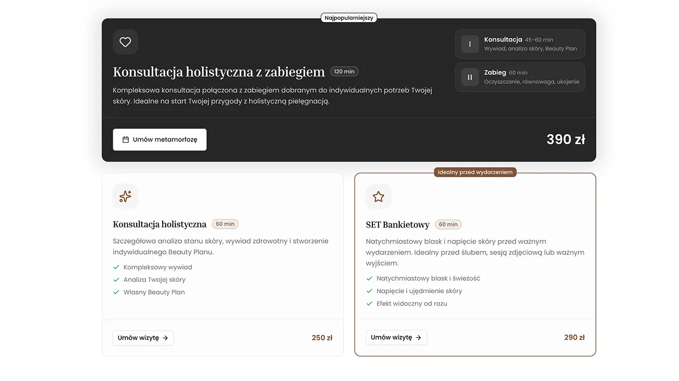 Design podstrony z uslugami na stronie holiderma