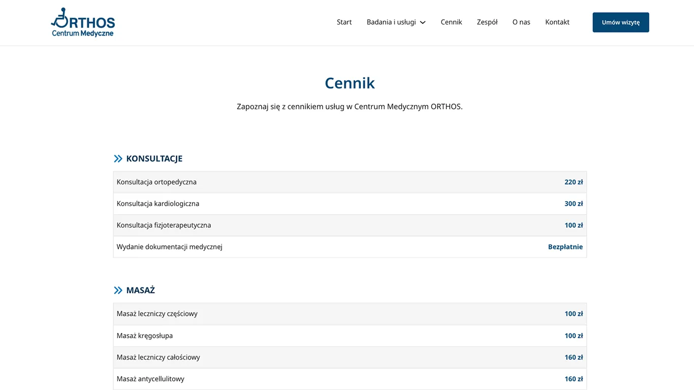 podglad na cennik cm orthos