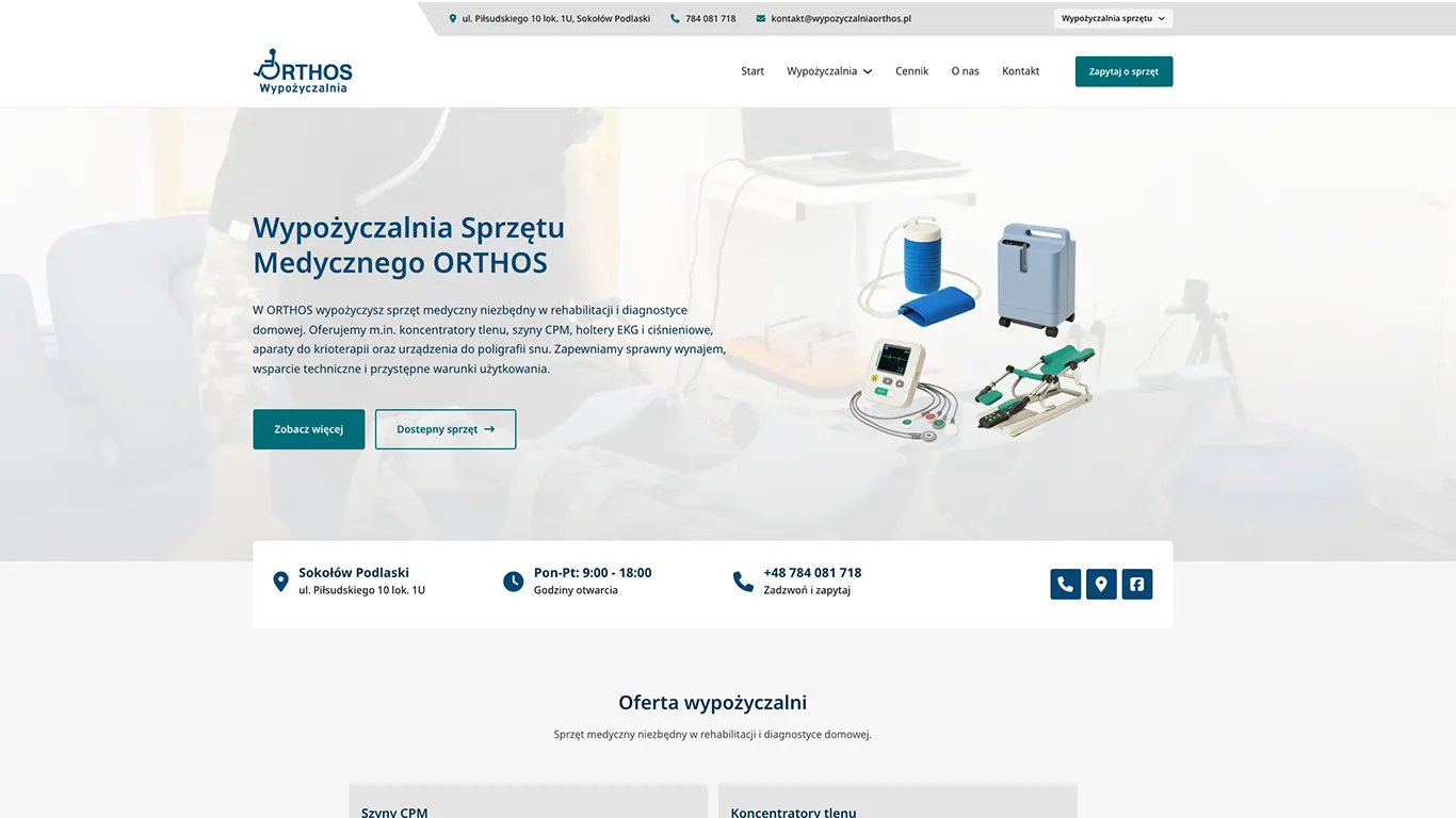 Strona WWW dla Wypożyczalni Orthos